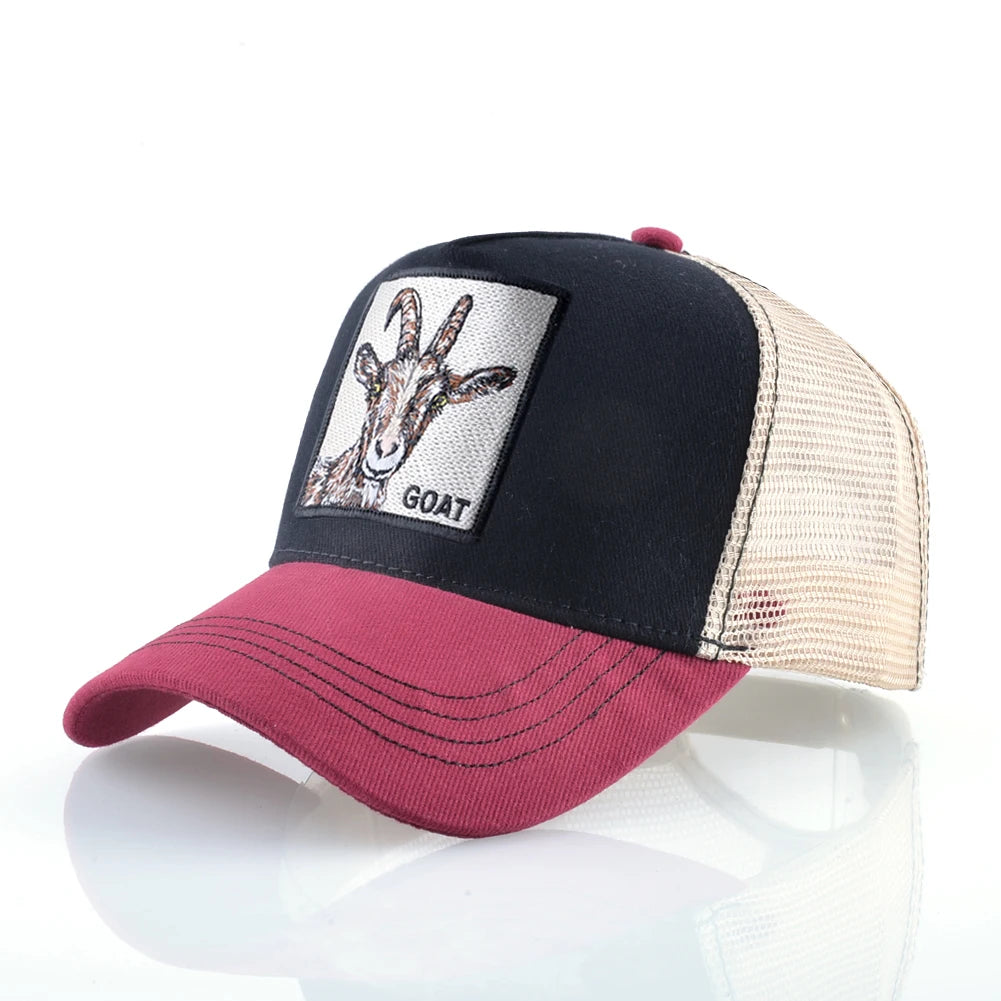 Gorras de camionero de moda con parche de cabra bordado gorra de béisbol Snapback para las cuatro estaciones para hombres y mujeres gorra con visera ajustable