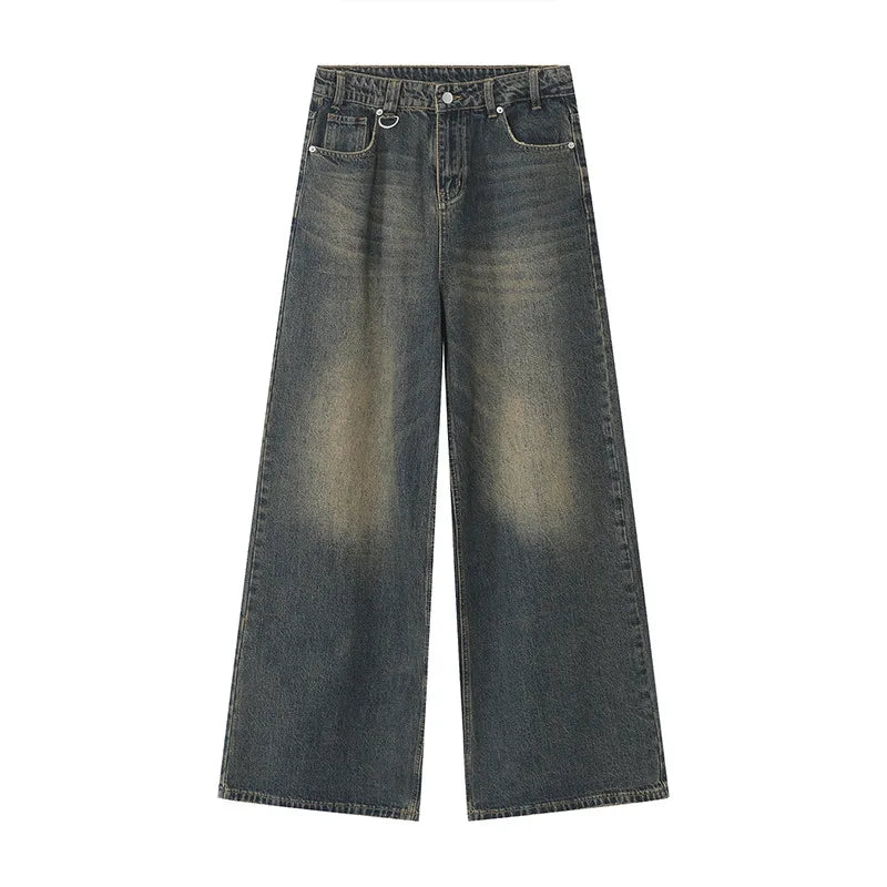 IEFB, pantalones vaqueros de verano para hombre, pantalones vaqueros lavados de color azul viejo para hombre, ropa informal recta para hombre, pantalones sueltos de pierna ancha, nueva moda 9C354