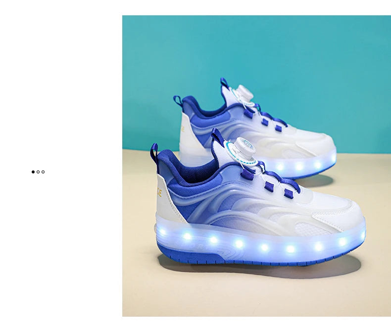 Zapatos de patín con luz Led de dos ruedas para niños y niñas, zapatillas deportivas luminosas, monopatín con carga USB