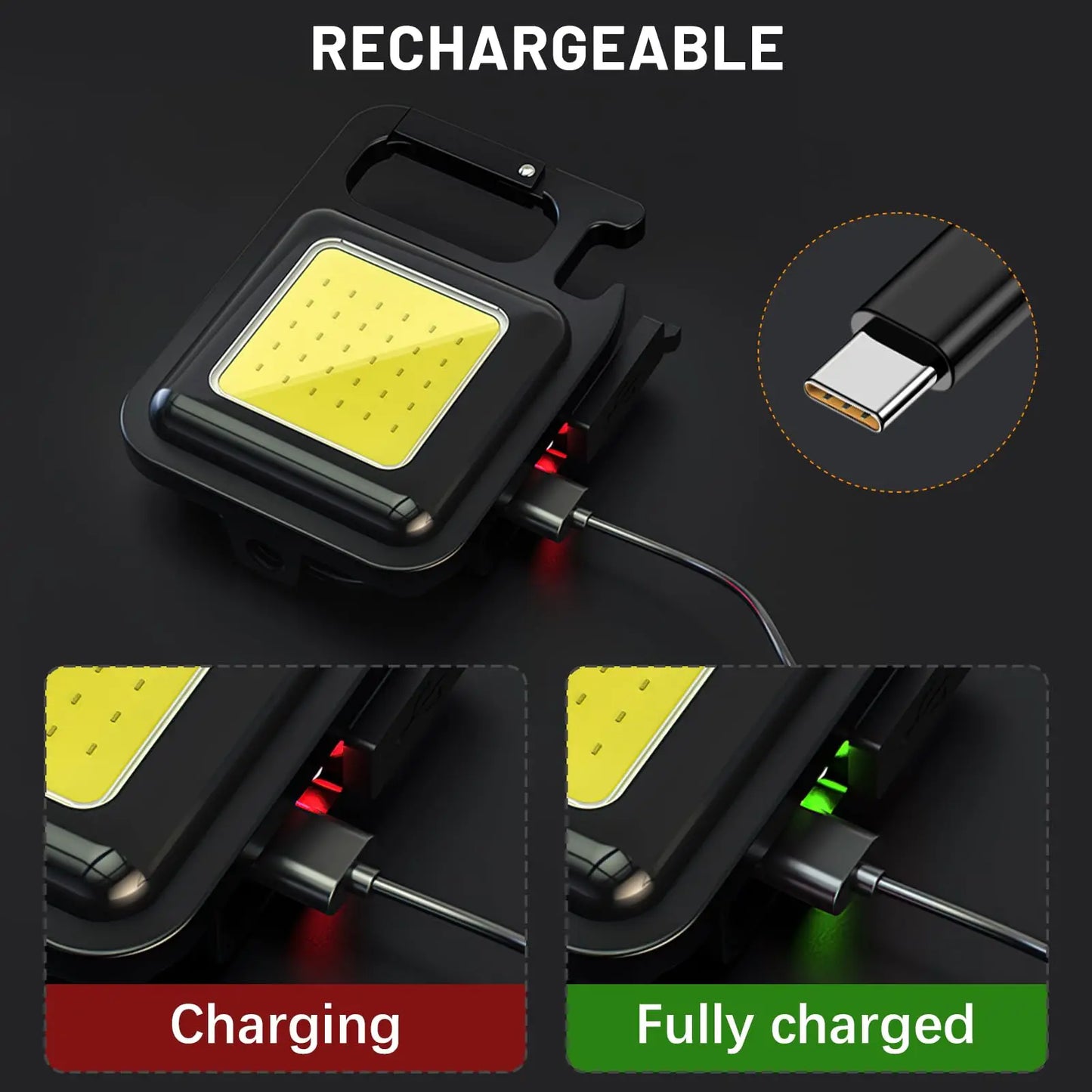 Llavero con luz Mini linterna multifuncional para acampar, LED recargable por USB, portátil, brillante, COB, Clip de bolsillo, linterna para trabajo al aire libre