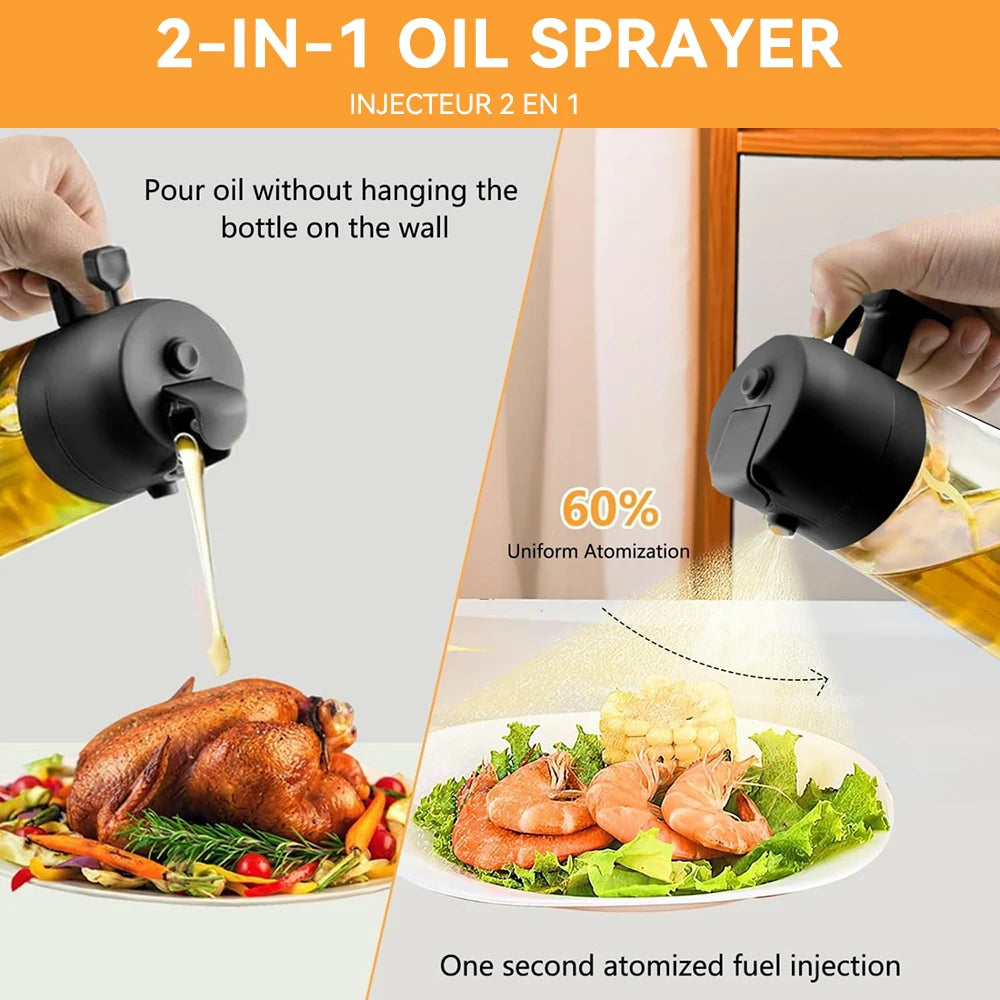 Botella vacía de aceite de 500mL, pulverizador y vertedor 2 en 1, contenedor de aceite de plástico, dispensador de aceite de cocina, vaporizador, vinagrera para acampar y barbacoa