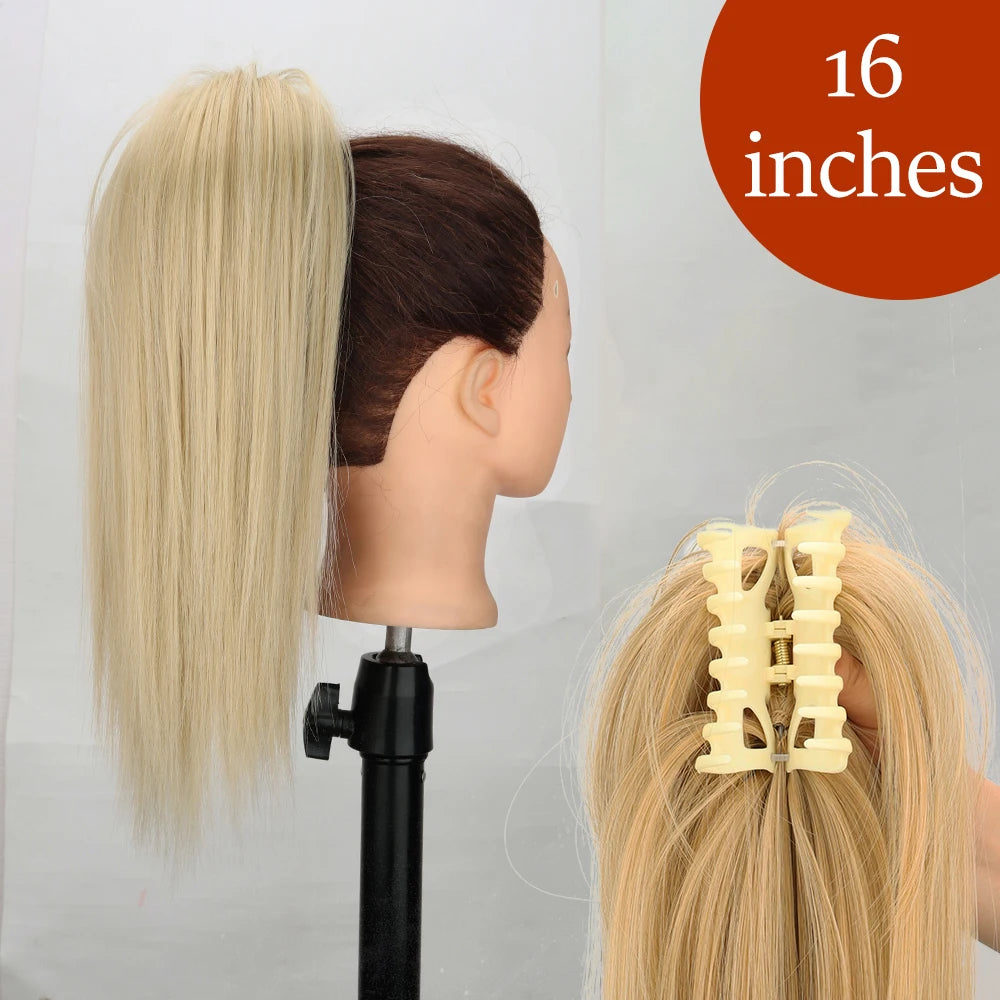 Extensiones de cabello de cola de caballo con Clip de garra larga y recta sintética, pieza de cabello de cola de caballo resistente al calor de 24 pulgadas para mujer, fiesta diaria
