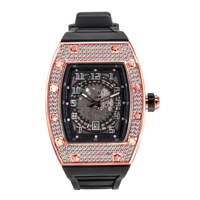 MISSFOX, nuevos relojes de pulsera para hombre, correa de goma Tonneau, reloj de cuarzo resistente al agua para hombre, relojes huecos de oro clásicos únicos para hombre, regalos