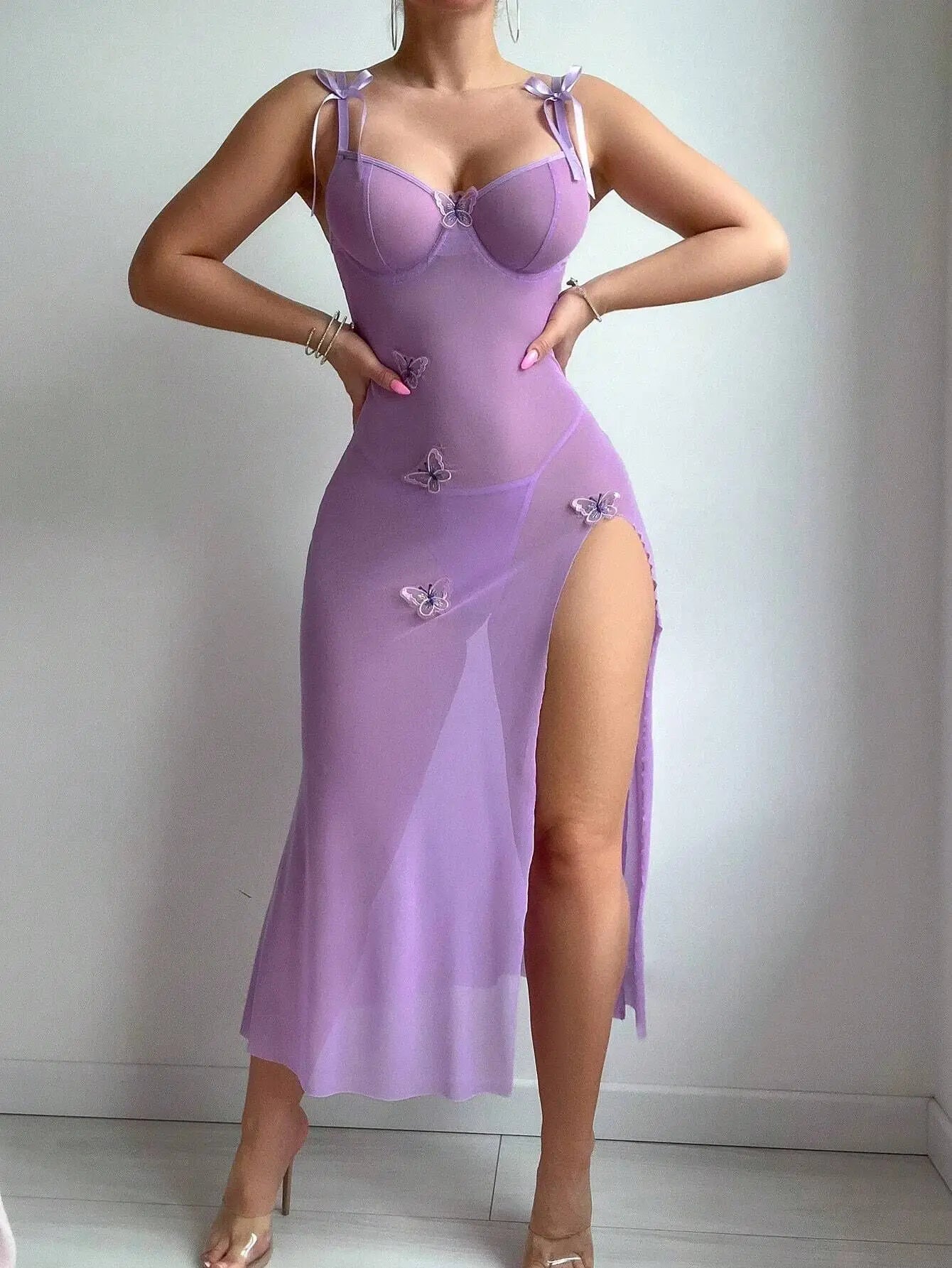 Lenceria Porn Sexy Tul Seductor Encaje Espalda Abierta y Abertura Alta Azul Claro LencerÃa Sexy Trajes De Mujer