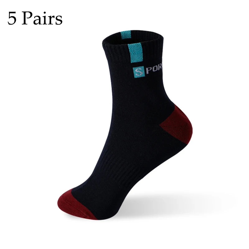 5 pares de calcetines de algodón para hombre, zapatillas deportivas transpirables suaves con letras a la moda, medias de tubo medio de alta elasticidad, toalla Sox de verano