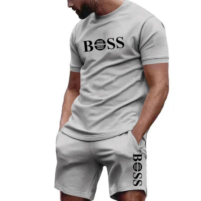 Ropa deportiva de dos piezas para hombre, conjunto de camiseta y pantalones de manga corta, ropa deportiva para correr y fitness, verano 2024, gran descuento, 2024