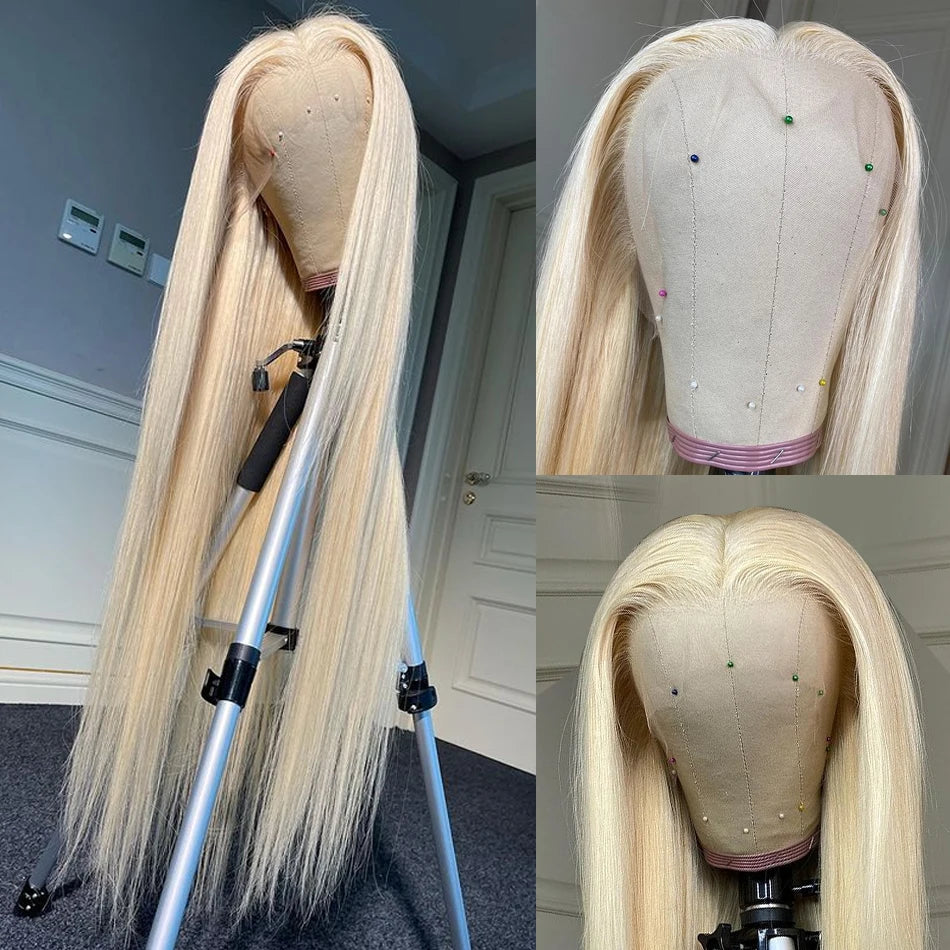 Pelucas de cabello humano Frontal de encaje Rubio 13x6 HD transparente 613 pelucas de cabello humano Frontal de encaje recto brasileño se pueden teñir en cualquier Color