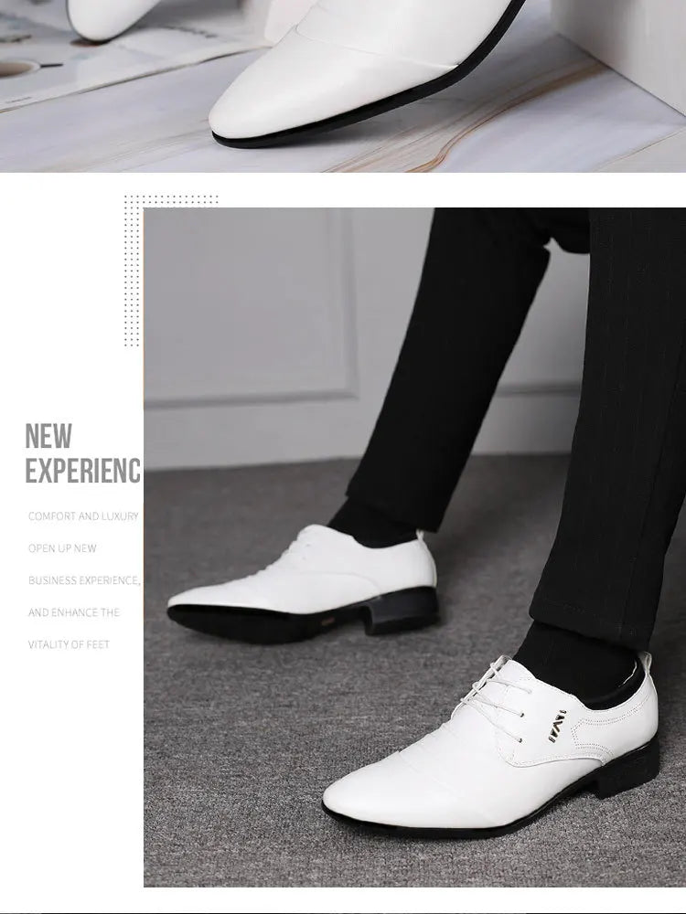 Zapatos de vestir clásicos para hombre, zapatos de cuero blanco con cordones para hombre, zapatos formales informales de negocios con punta de talla grande para boda