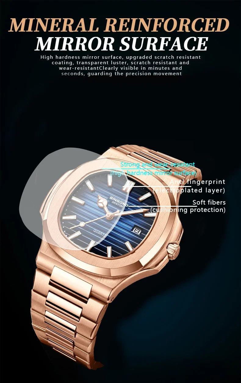 Nuevo Reloj informal de negocios de oro rosa, Reloj de lujo para Hombre, relojes automáticos, relojes de pulsera de cuarzo de alta moda para Hombre, regalos, Reloj para Hombre