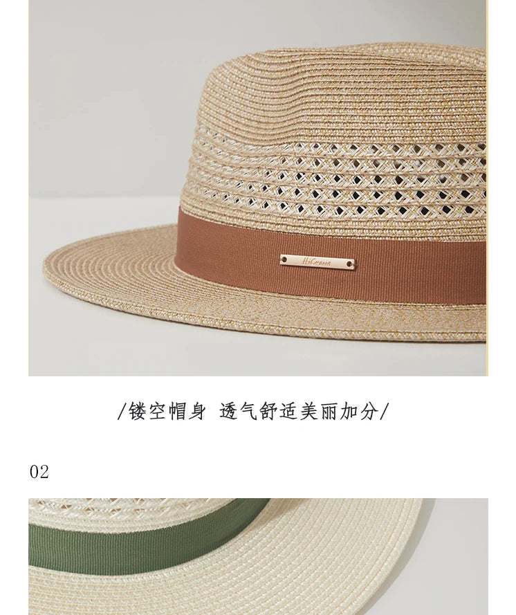 Sombrero de paja de Jazz Panamá de talla grande de 60cm para hombre y mujer, sombrero de sol con agujero para protección solar para exteriores, sombrero de playa de ala ancha para verano para hombre