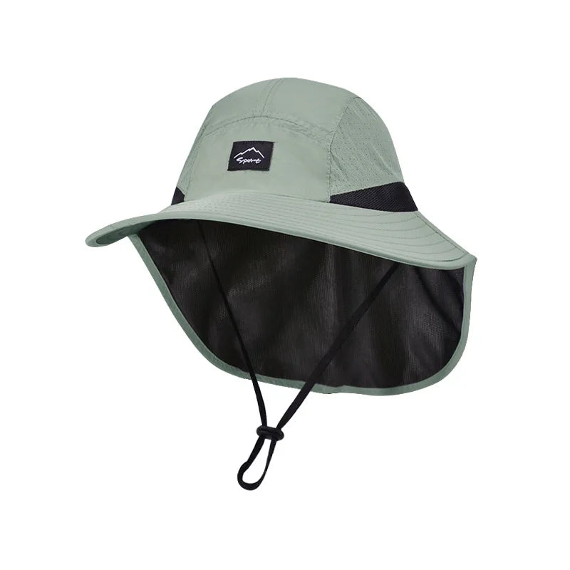 Sombreros de pescador resistentes al agua para hombre, sombrero de cubo de ala ancha transpirable con chal, protección solar UV, senderismo al aire libre, pesca, Verano