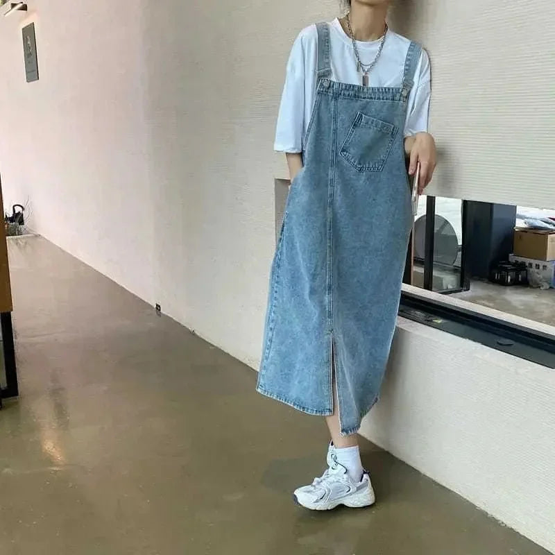 Primavera Verano Denim vestido general mujeres sin mangas Jeans vestidos moda femenina sólido Slip Casual suelto Spaghetti Strap vestidos