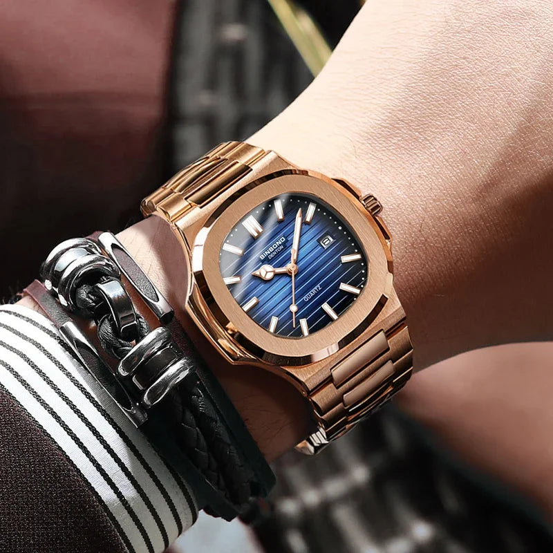 Nuevo Reloj informal de negocios de oro rosa, Reloj de lujo para Hombre, relojes automáticos, relojes de pulsera de cuarzo de alta moda para Hombre, regalos, Reloj para Hombre