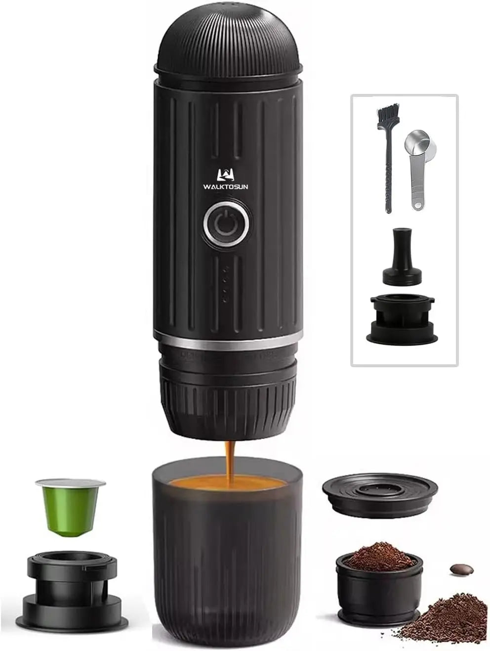 Cafetera Espresso portátil, cafetera eléctrica con autocalentamiento, alimentada por batería, presión de 19 Bar, cafetera con suelo