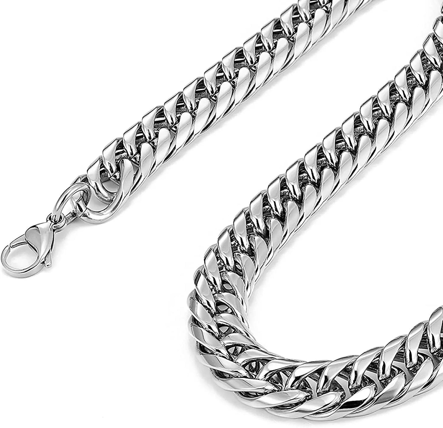HNSP-collar de cadena cubana de acero inoxidable para hombre, pulsera para cuello, Color plateado, cadenas de mano largas de 8MM-14MM de grosor, regalo masculino