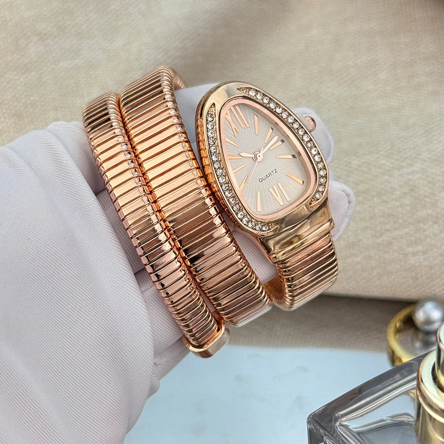 Reloj de aleación serpentina de alta calidad a la moda para mujer con caja de diamantes Reloj de pulsera de cuarzo de alta calidad estilo famoso