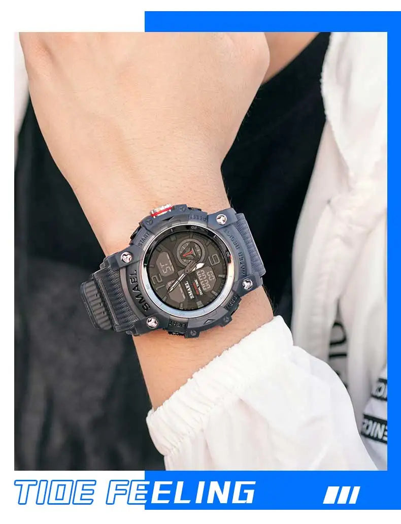 SMAEL-reloj deportivo militar para hombre, cronómetro con alarma, luz trasera Digital LED, pantalla de hora Dual, resistente al agua, 8007