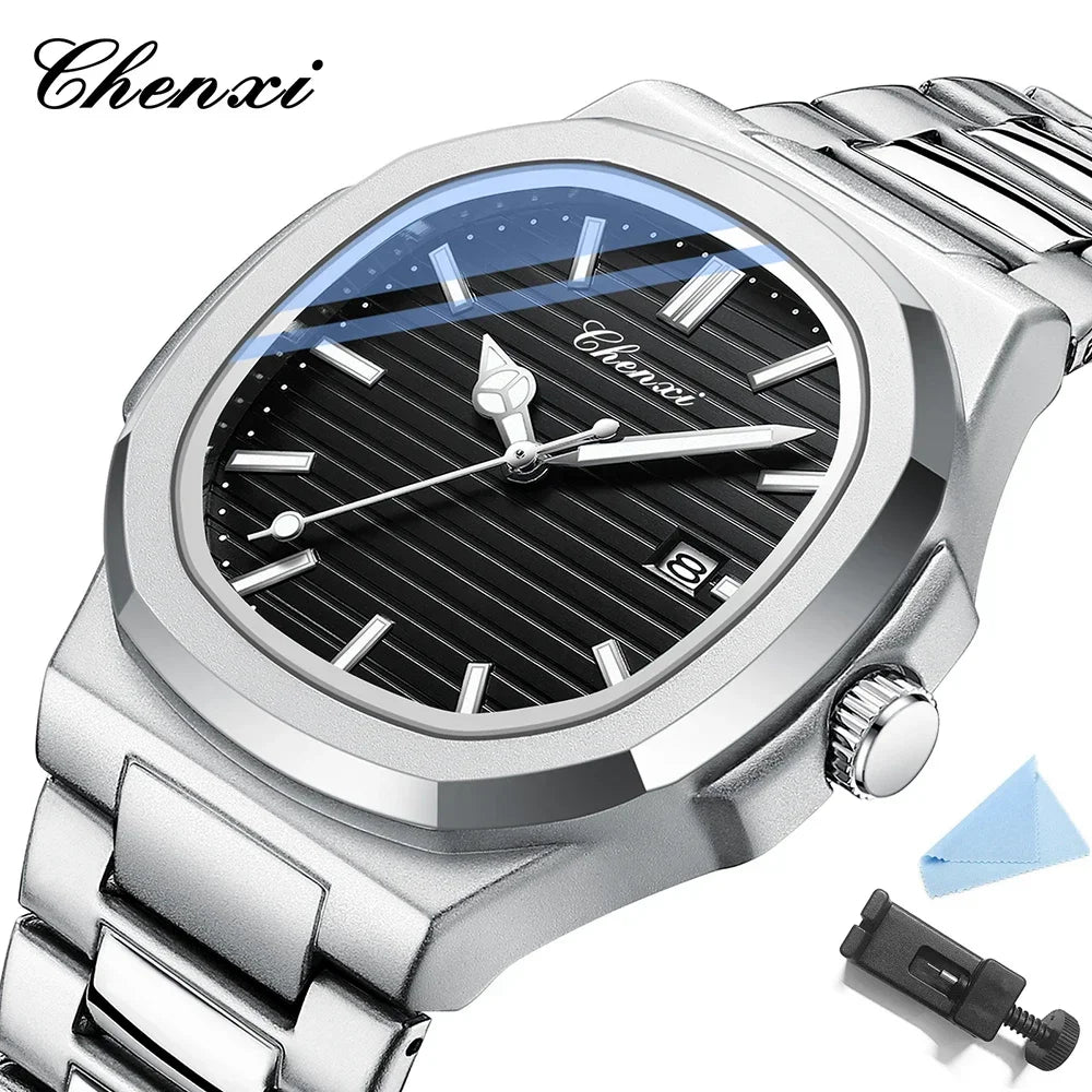 CHENXI 8222 reloj de negocios informal luminoso de acero inoxidable dorado de lujo para hombres relojes de pulsera de cuarzo de moda resistente al agua