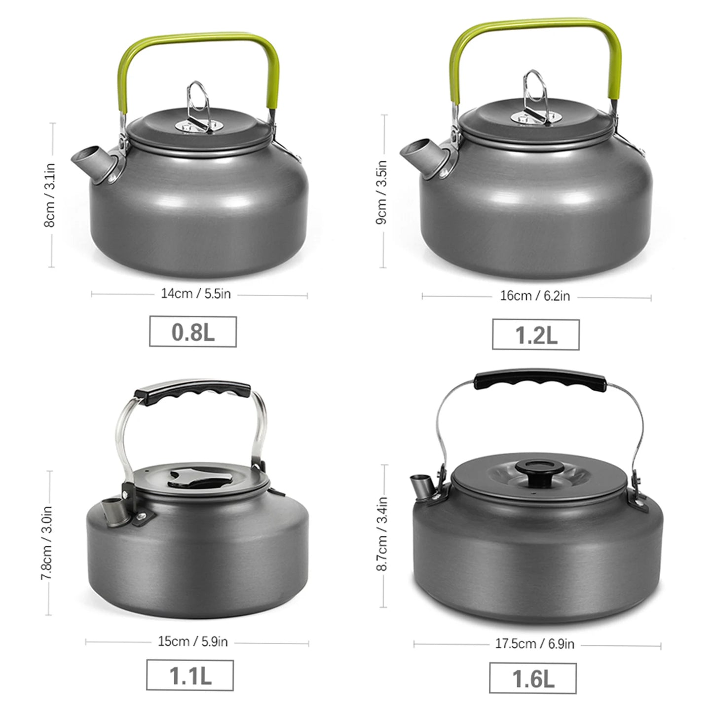 Tetera de agua portátil de 1,6l, tetera de agua, cafetera, tetera de té de aleación de aluminio para interiores, para acampar al aire libre, senderismo, Picnic