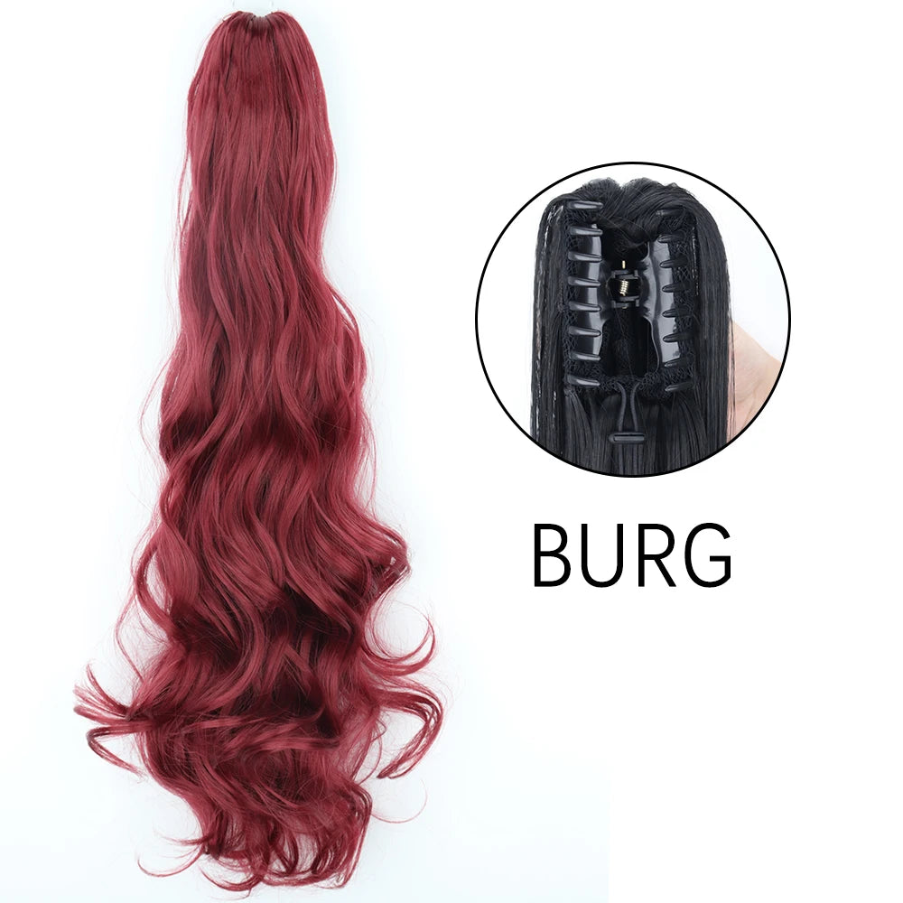 Extensiones de cabello de cola de caballo con Clip de garra larga y recta sintética, pieza de cabello de cola de caballo resistente al calor de 24 pulgadas para mujer, fiesta diaria
