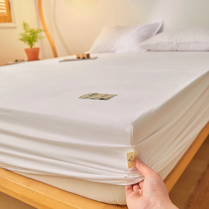 Sábana bajera de algodón 100% con banda elástica, Funda de colchón ajustable antideslizante de Color sólido para cama individual, doble, King y Queen