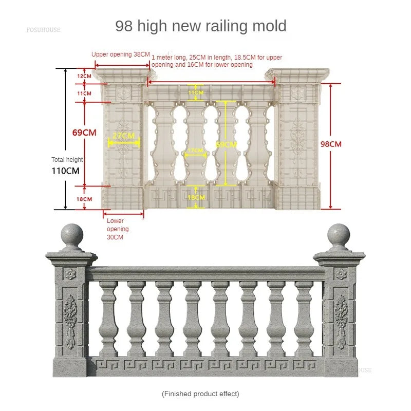 Nuevo molde de barandilla de columna romana gruesa, edificios de jardín, barandilla fundida en el lugar, columna de cemento, molde de barandilla reutilizable para balcón