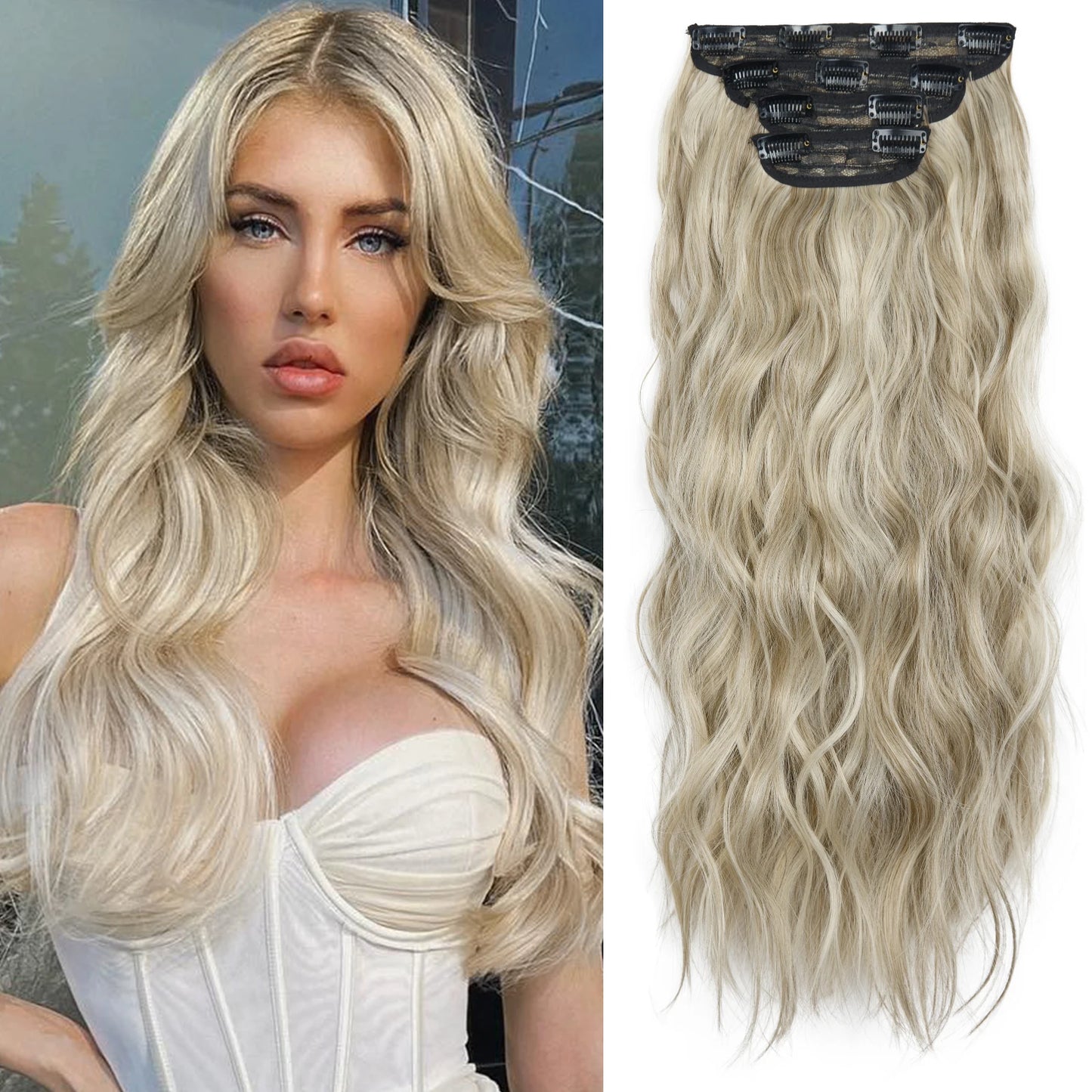 4 unids/set 20 pulgadas Clip de pelo sintético en postizos gruesos y largos ondulados para mujeres extensiones de cabello sintético de cabeza completa postizos ombré