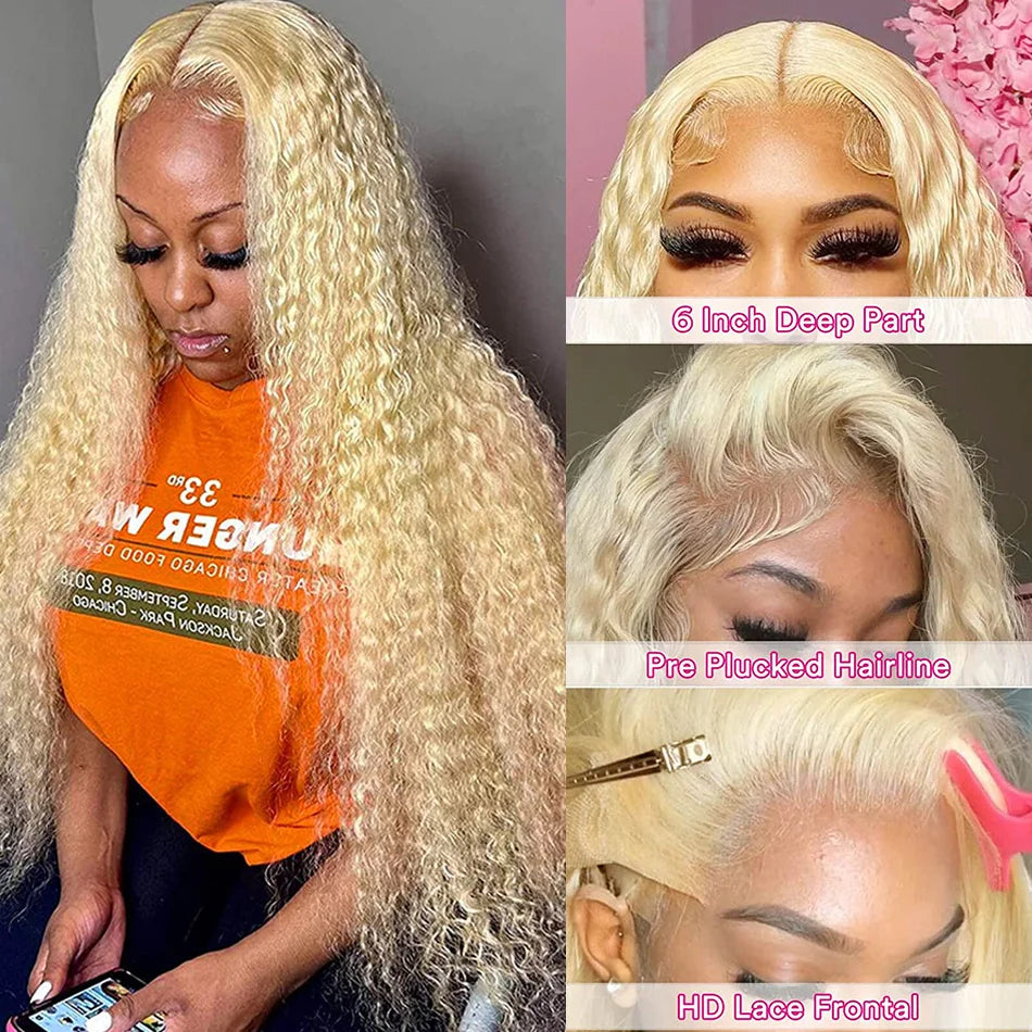 Peluca Frontal de encaje Hd 613, cabello humano rizado 13x6, 13x4, 13x6