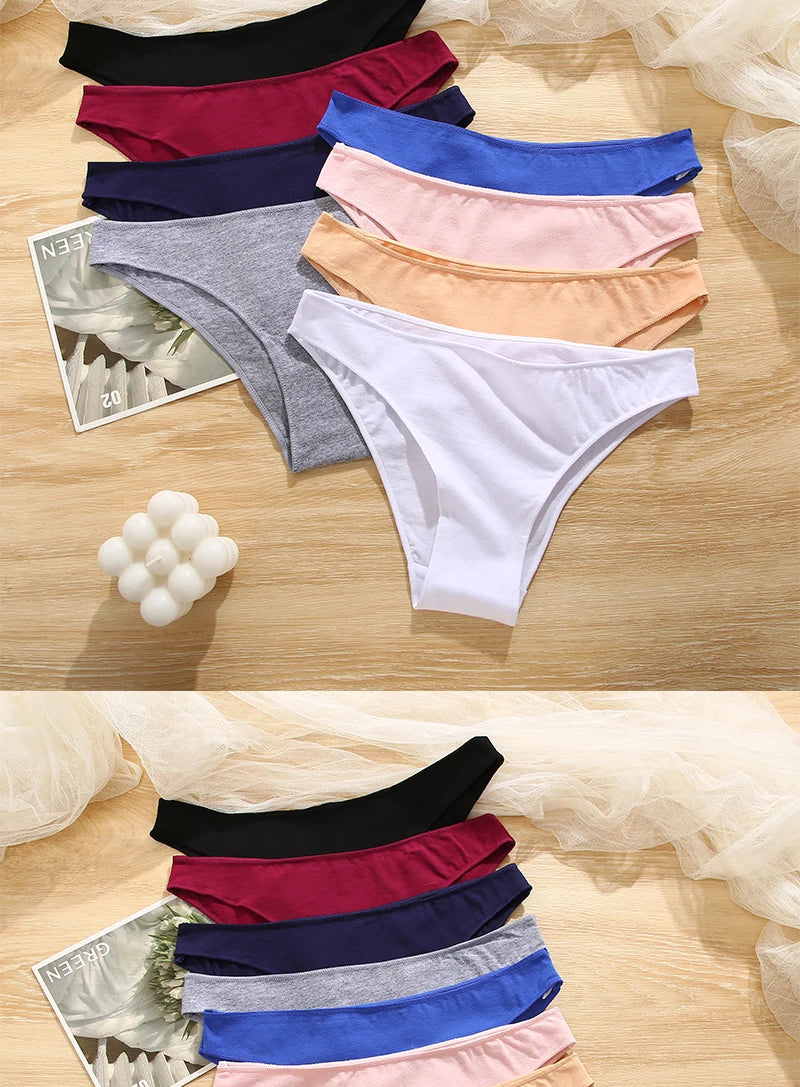 FINETOO-Conjunto de bragas de M-XXL para mujer, lencerÃa de algodón, ropa interior Sexy, 7 colores sólidos