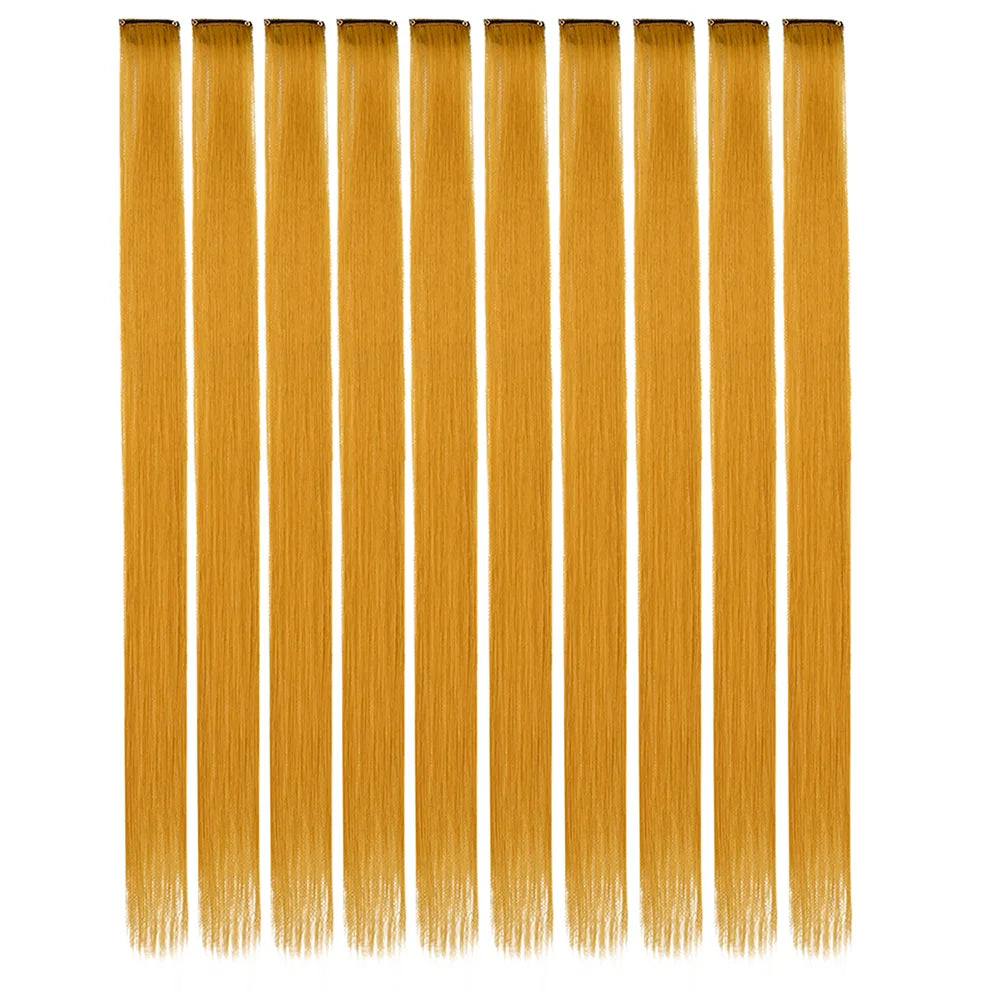 10 unids/pack de extensiones de cabello con Clip para fiesta de colores para niñas, postizos sintéticos de pelo liso de 22 pulgadas de colores Omber