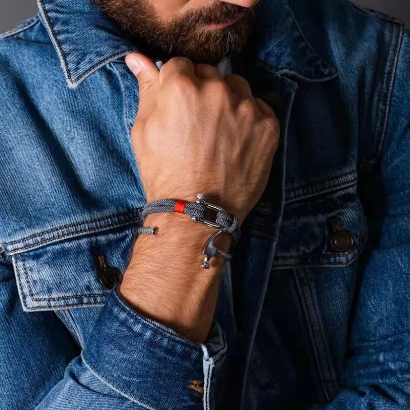 Pulsera de supervivencia en forma de U de acero y titanio negro para hombre, pulsera de cuerda con grillete de emergencia de rescate para acampar al aire libre, 21cm, 1 ud.