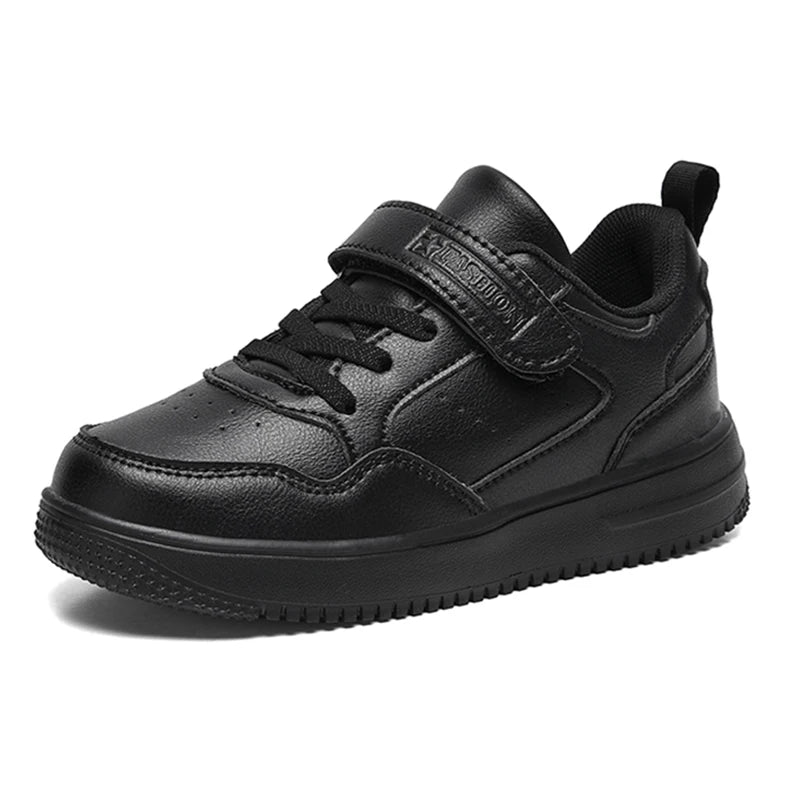 Zapatillas de deporte para niños, zapatos informales de cuero negro, zapatos planos para caminar para estudiantes, calzado deportivo ligero antideslizante para tenis para niñas
