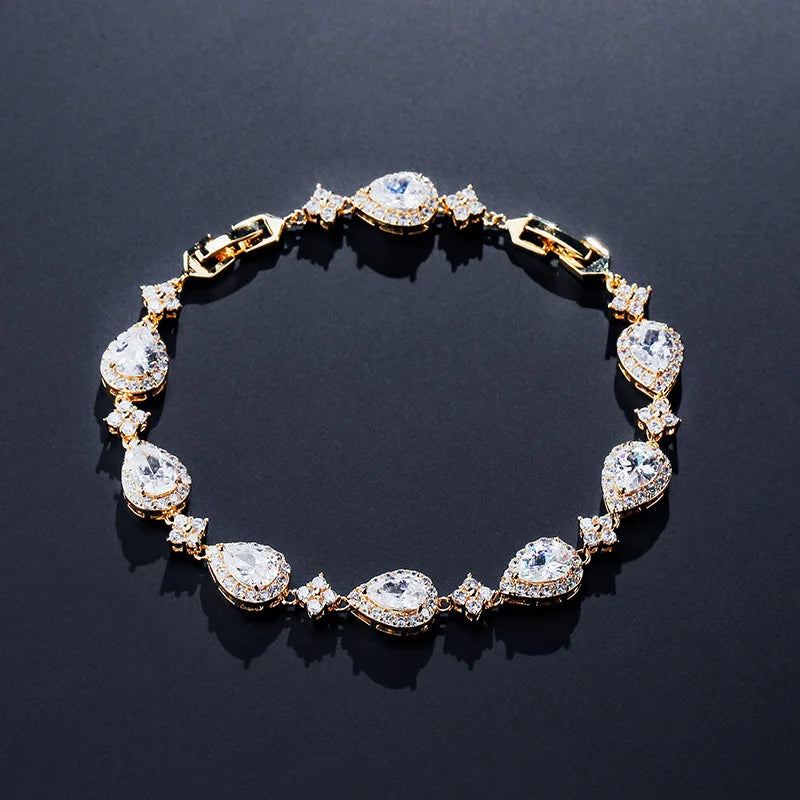 ZAKOL clásico geométrico gota de agua CZ pulsera para mujer nupcial hermosa Buling circón fiesta boda joyerÃa