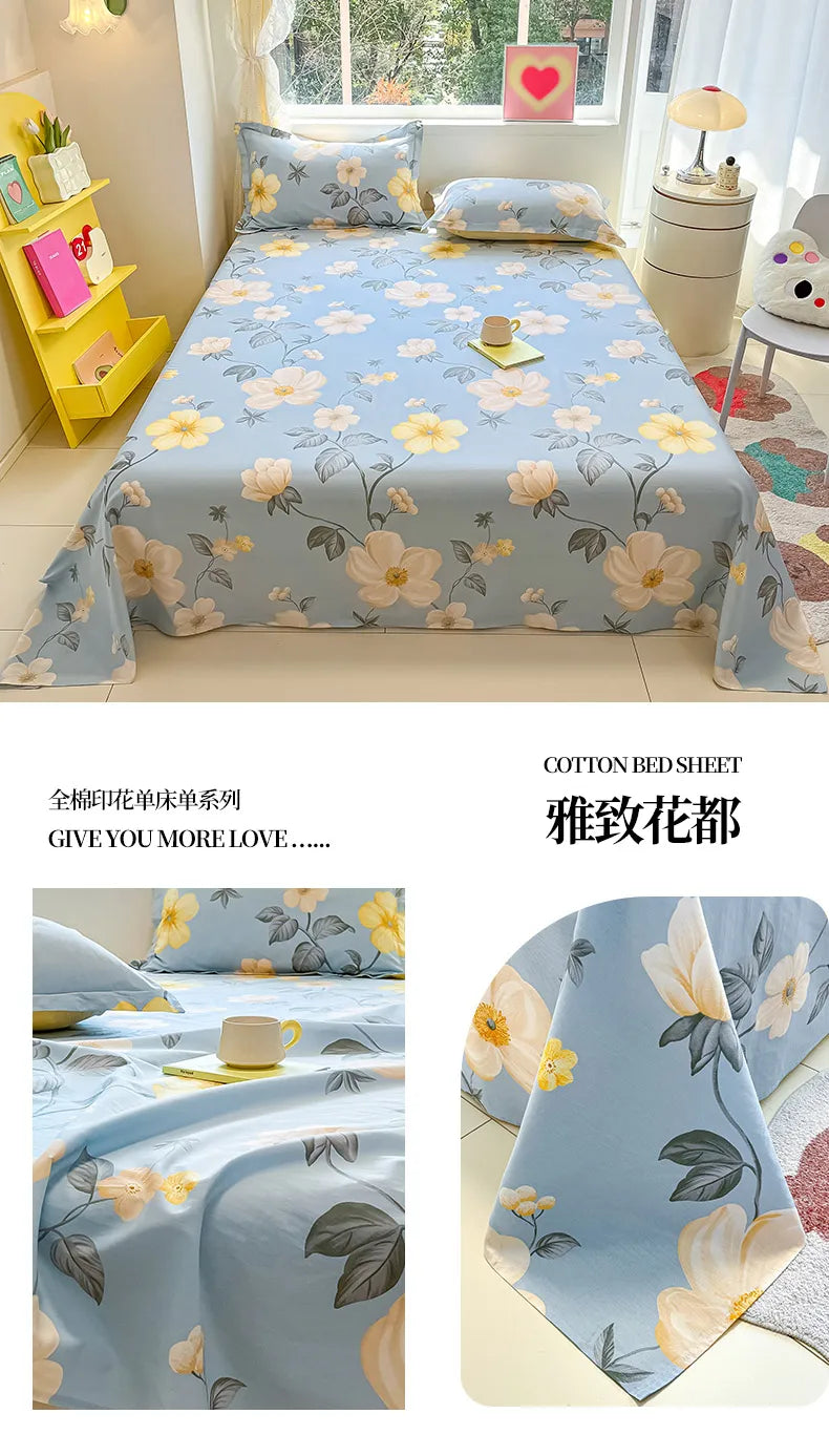 Sábana de algodón 100% con estampado de flores, sábanas dobles para niñas y niños, ropa de cama individual Queen King Size, 1 Uds.
