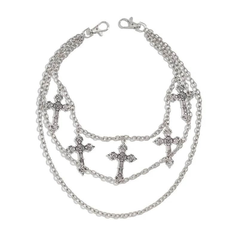 Cadena de pantalones de Metal Punk para hombre y mujer, cadena de cintura de Hip Hop, colgante de Cruz, cadena para pantalones vaqueros, accesorios, regalos