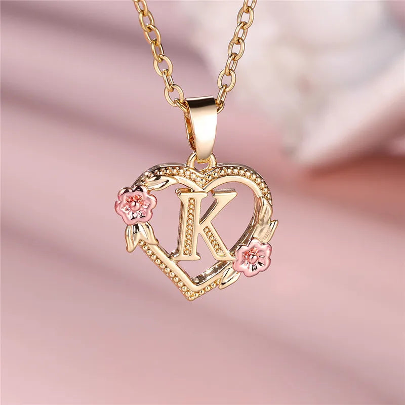 Collar con colgante de flor y letra de A-Z para mujer, Color oro amarillo, joyerÃa de boda, regalo para mujer