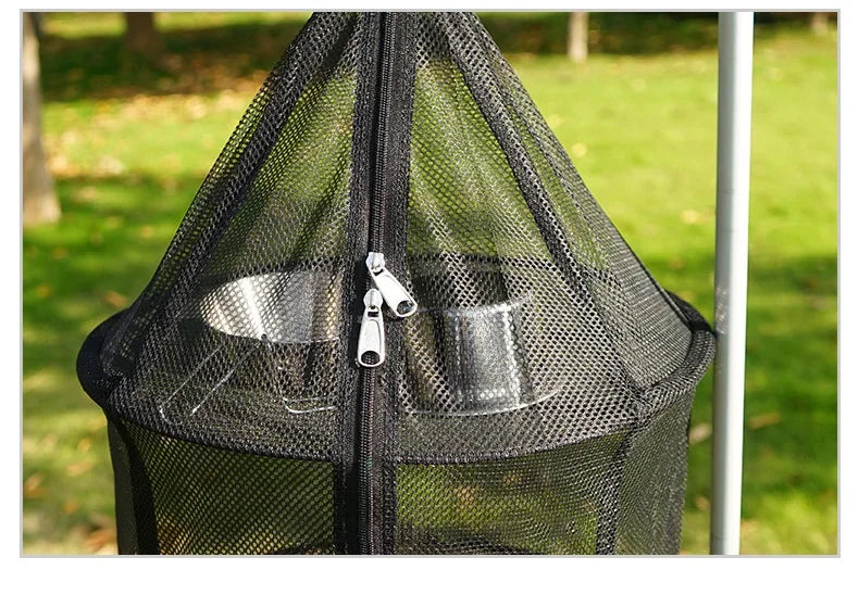 Secador de malla Circular plegable para acampar al aire libre, red portátil de 3 capas de almacenamiento, bolsa de malla colgante, olla antiinsectos, estante de secado para platos y tazas