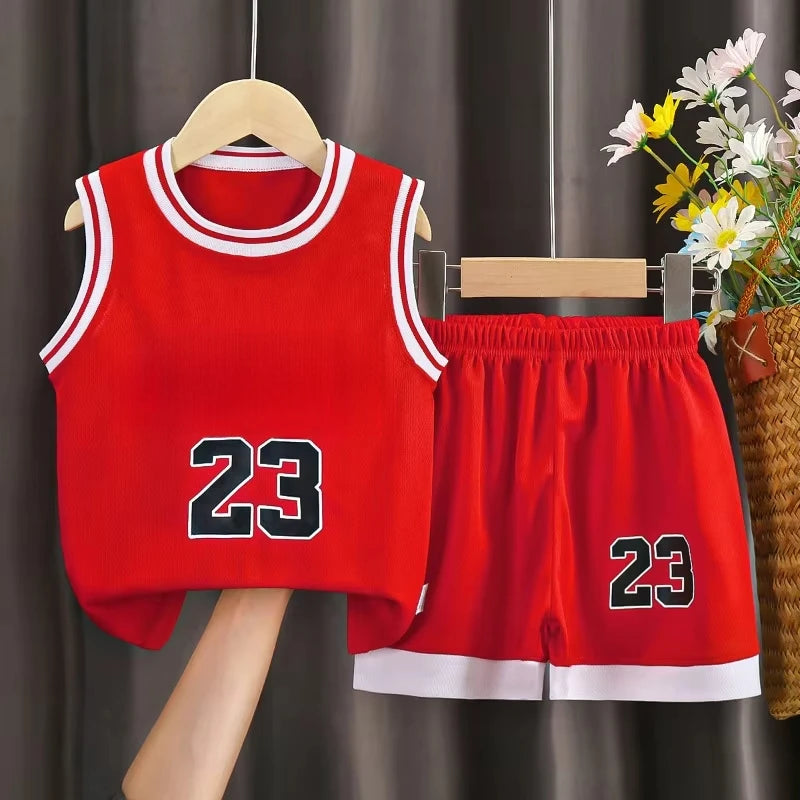 Conjunto de traje de pelota deportiva para niños, traje sin mangas para niños, traje de baloncesto para bebé, chaleco, pantalones cortos, traje de rendimiento, traje deportivo de secado rápido