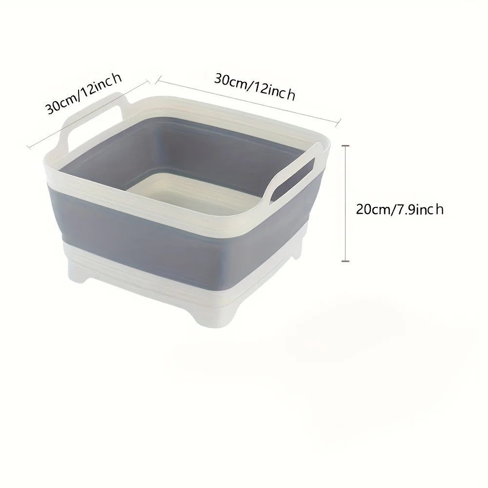 Un dispositivo de almacenamiento de agua portátil diseñado para acampar al aire libre, equipado con orificios de drenaje, lavabo plegable y para lavar verduras.