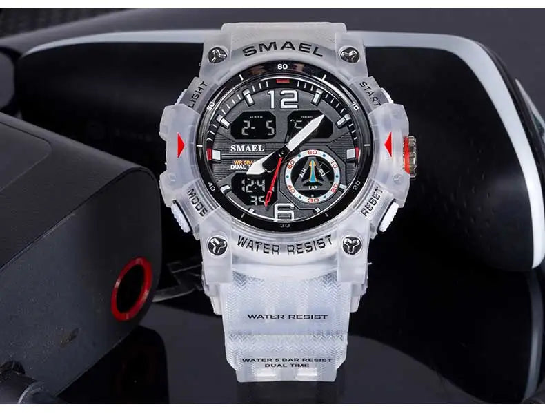SMAEL-reloj deportivo militar para hombre, cronómetro con alarma, luz trasera Digital LED, pantalla de hora Dual, resistente al agua, 8007
