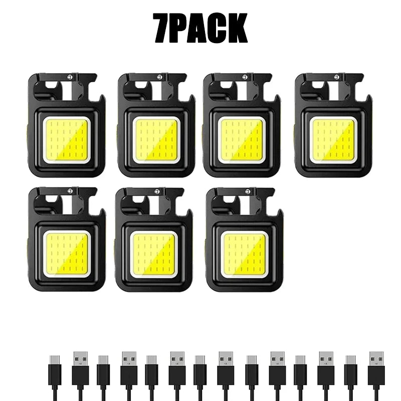 Llavero con luz Mini linterna multifuncional para acampar, LED recargable por USB, portátil, brillante, COB, Clip de bolsillo, linterna para trabajo al aire libre