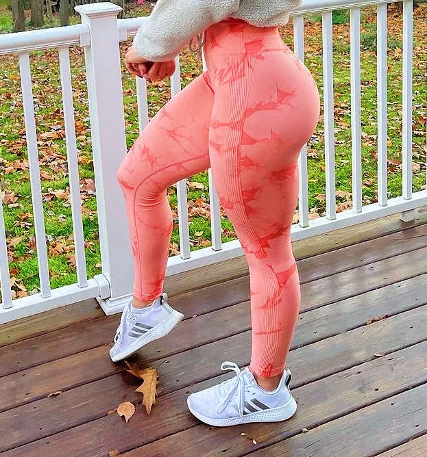 Mallas de gimnasio Tiedye para Mujer, pantalones sin costuras de realce para Mujer, mallas deportivas sin costuras para Fitness, mallas de entrenamiento de cintura alta para Yoga, envío directo