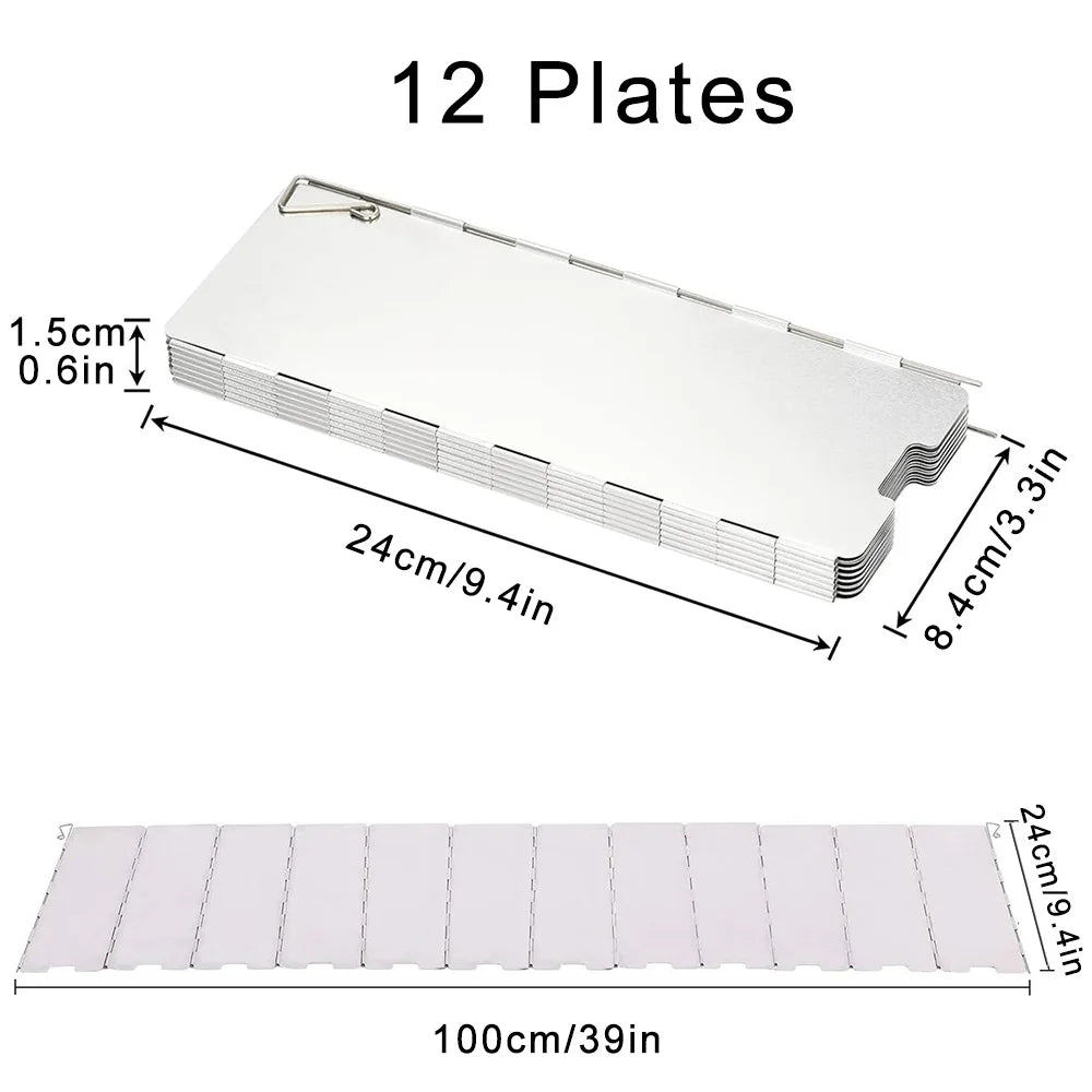 Estufa de Camping plegable con 8/9/10/12/14/16 placas, parabrisas, estufa de Gas, protector contra el viento, cocina ligera para pícnic al aire libre, pantalla de viento