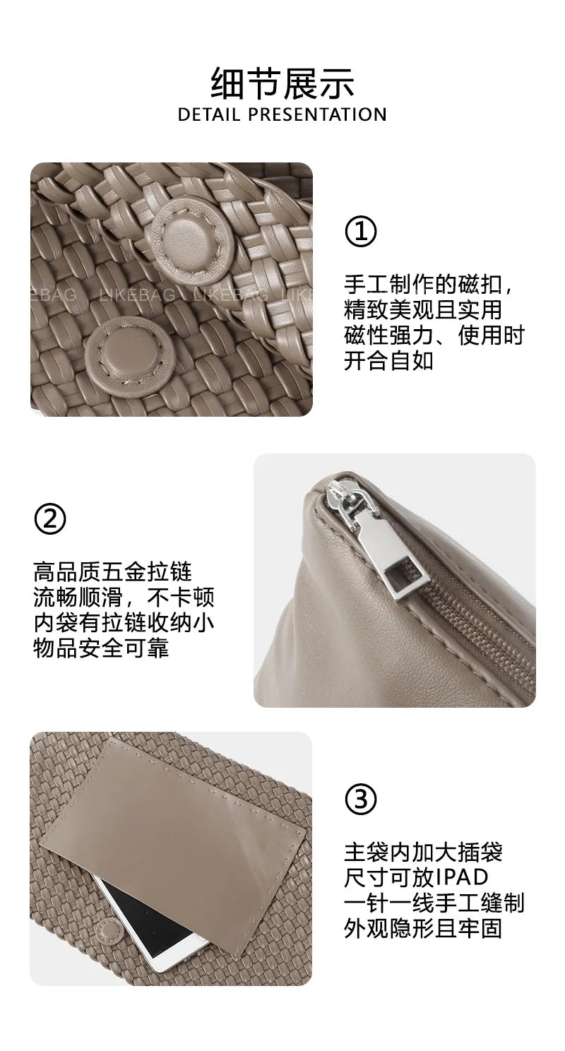 ZR DIARY-Bolso tejido de lujo para mujer, bolsa de mano de gran capacidad de cuero PU, informal, a la moda, con textura suave, BZ618
