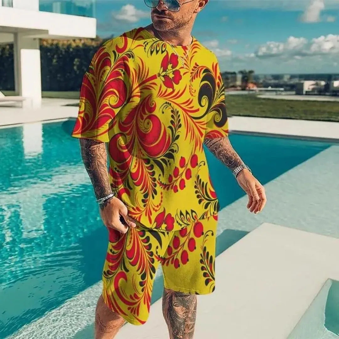 NOVEDAD DE VERANO 2021, ropa deportiva de lujo con diseño dorado para hombre, conjunto de camiseta de manga corta con estampado 3D, camiseta informal de moda para hombre, dos Pi