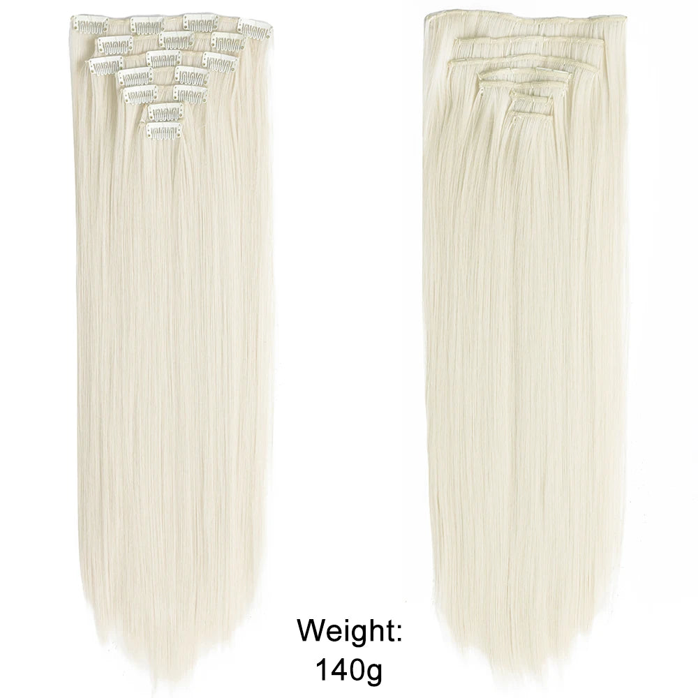 7 unids/set 16 Clips extensión de cabello negro largo liso pelo Natural Ombre peluca fibra resistente al calor para peinado de mujer