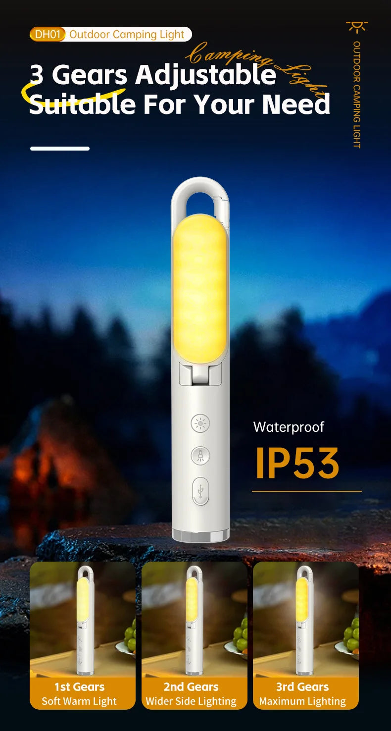 Linterna de Camping UltraBrillante con Linterna y Modo SOS - Plegable, Carga Tipo-C, Impermeable IP53 para Senderismo/Reparaciones de Emergencia