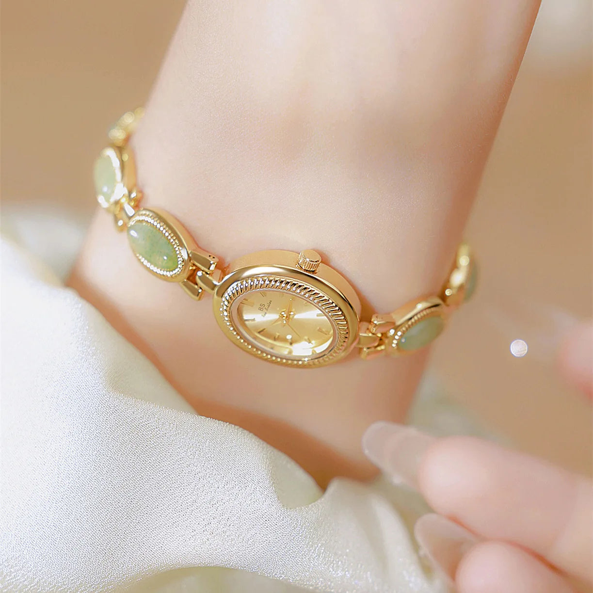 Reloj UTHAI para mujer, pulsera para mujer, marca de lujo, resistente al agua, piedra Dongling Natural Retro, Jade Hotan, relojes de cadena avanzados, regalo