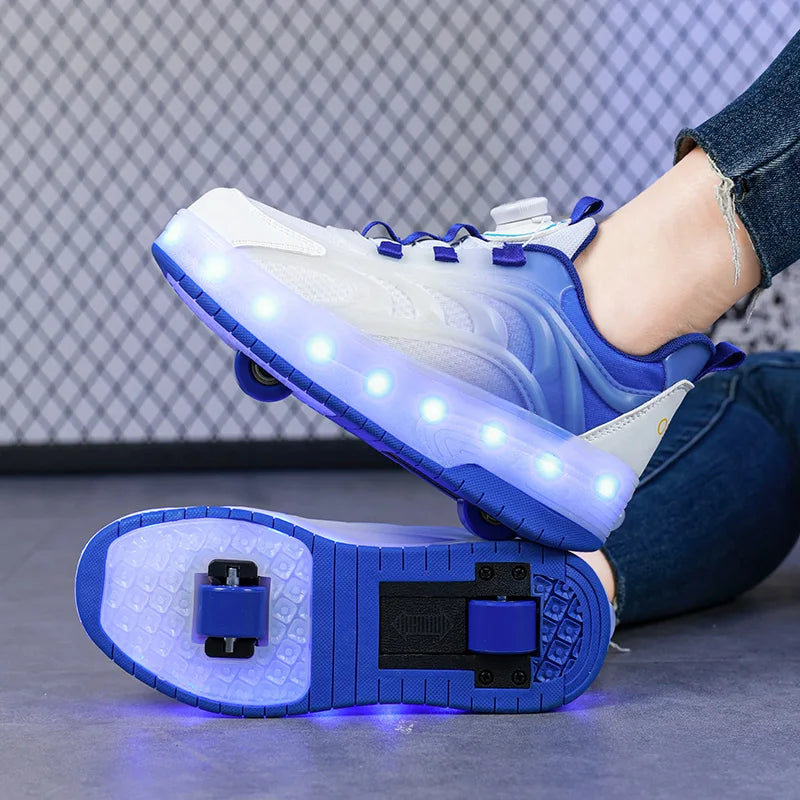Zapatos de patín con luz Led de dos ruedas para niños y niñas, zapatillas deportivas luminosas, monopatín con carga USB