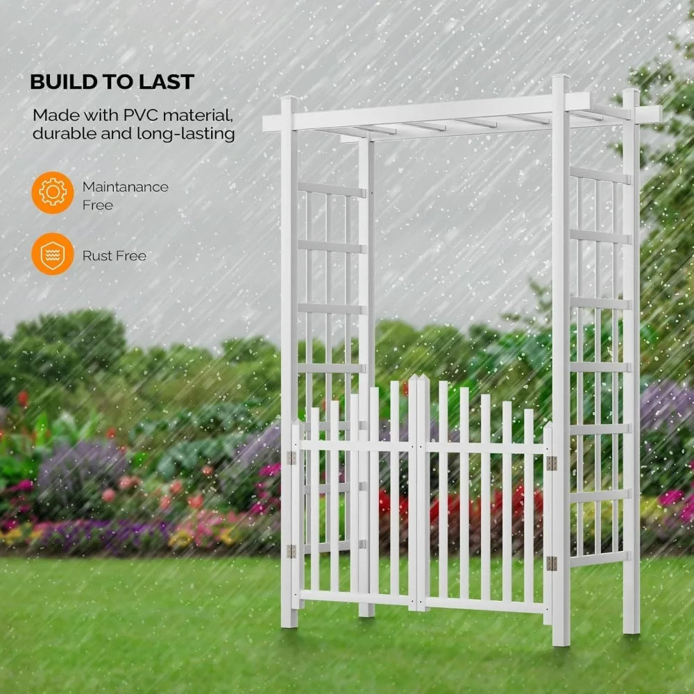 Caramanos de jardín con puerta, arco de boda de PVC para fiesta de ceremonia, enrejado de jardín para plantas trepadoras al aire libre, soporte de fondo de arco